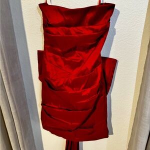 Red mini dress with train